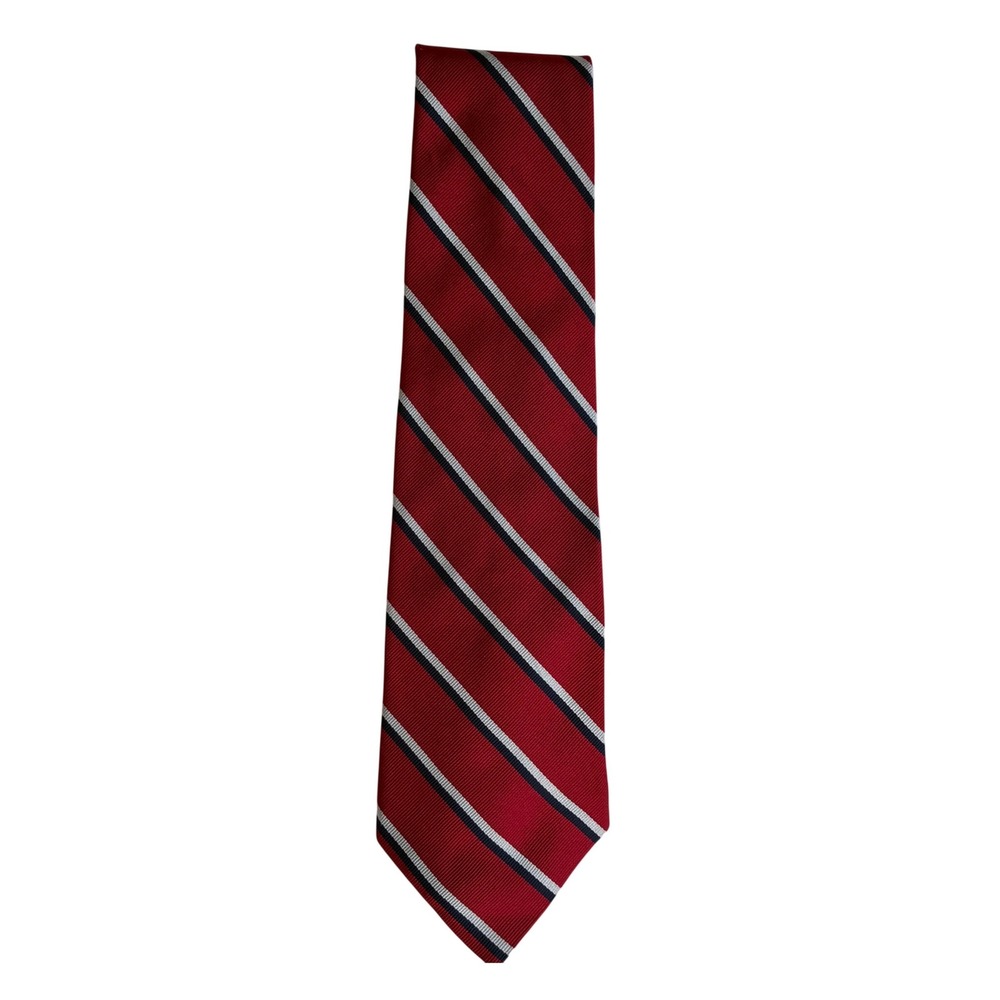 American Traditions Mens Red Navy White Striped Silk Tie Regimental WPL 2831 USA